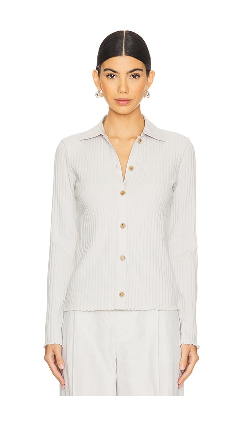 Shop Vince Rib Long Sleeve Button Up Polo In Ivory