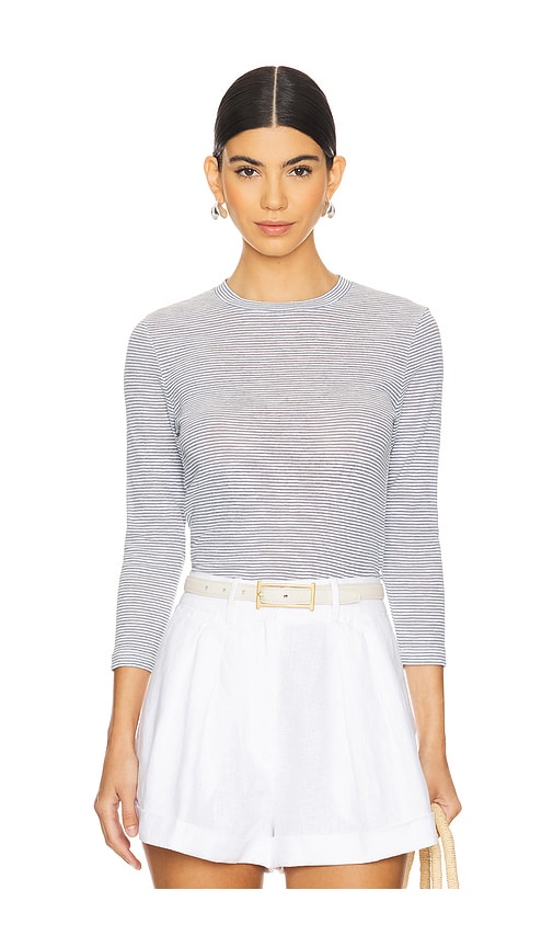 Shop Vince Micro Stripe 3/4 Sleeve Crew In White