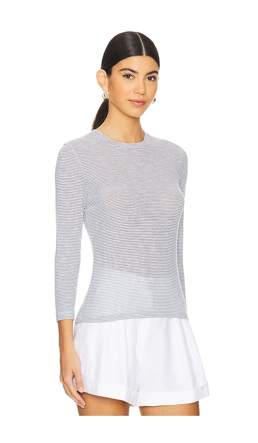 Shop Vince Micro Stripe 3/4 Sleeve Crew In White