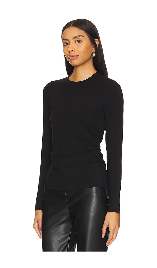 Vince Side Drape Long Sleeve Crewneck Tee In 블랙