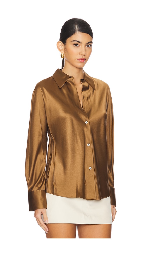 Shop Vince Bias Long Sleeve Blouse In Almond