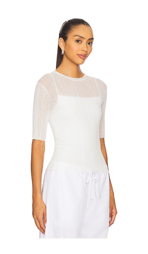 Vince Double Layer Rib Elbow Sleeve Top