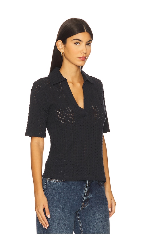 Vince Open-knit Cotton Polo Shirt In Black