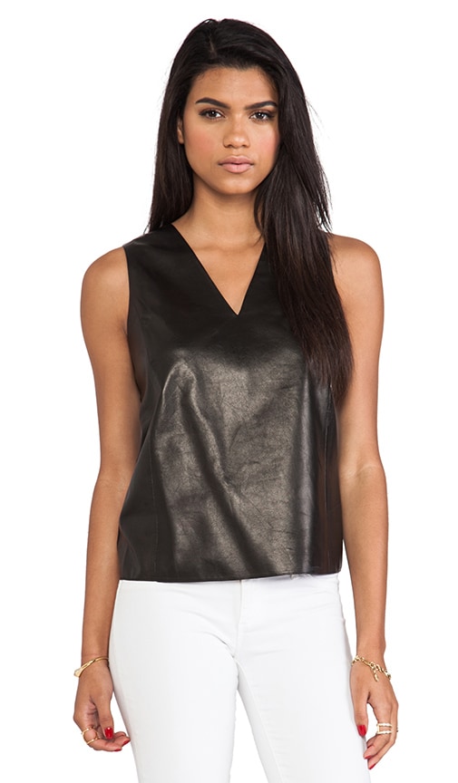 Silk Back V-Neck Leather Shell
