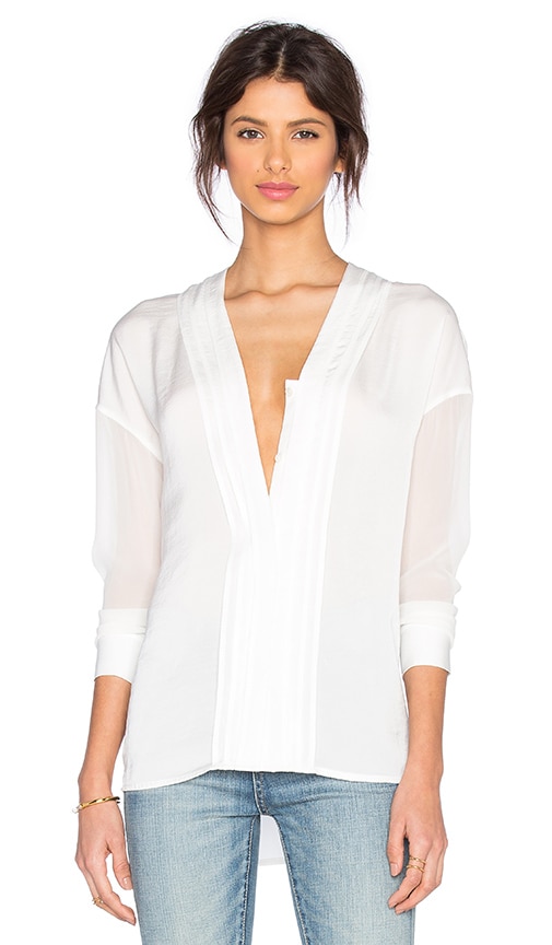 Long Sleeve Embroidered Vee Blouse