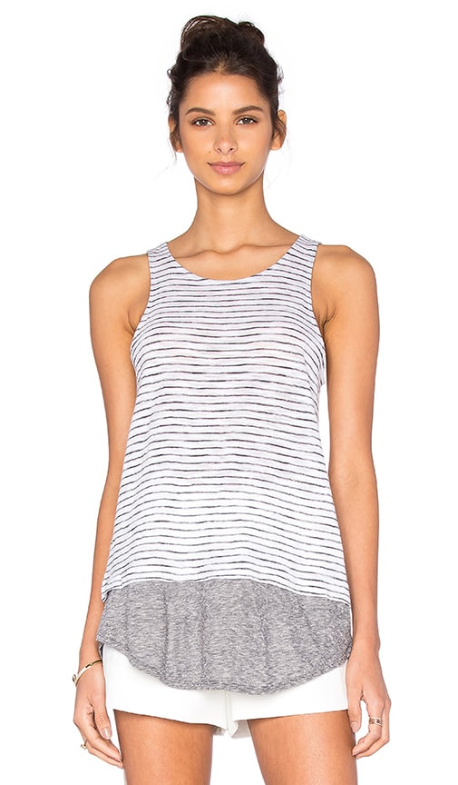 Vince Stripe Mixed Media Tank in Optic White & Black