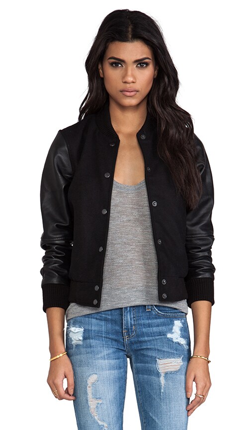 Acanthia Leather Sleeve Varsity Jacket