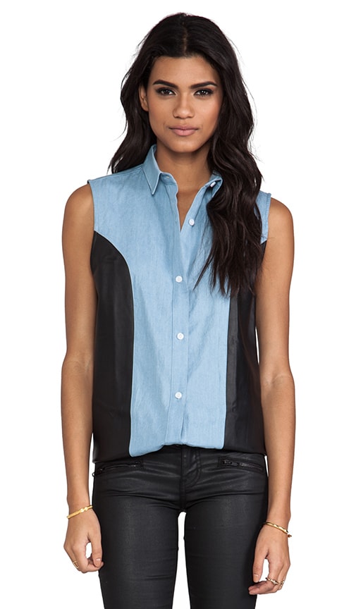 Chambray Leather Sleeveless Shirt