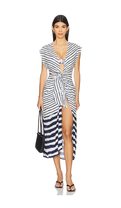 Sasha Long Cover Up Dress in White,Navy. - size XL (also in M, S, XS)