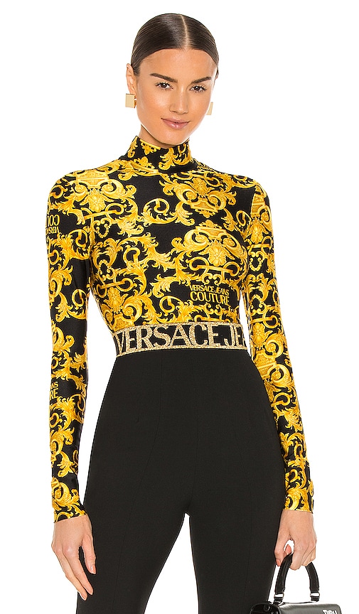 Versace Jeans Couture Logo Baroque Top In Black | ModeSens