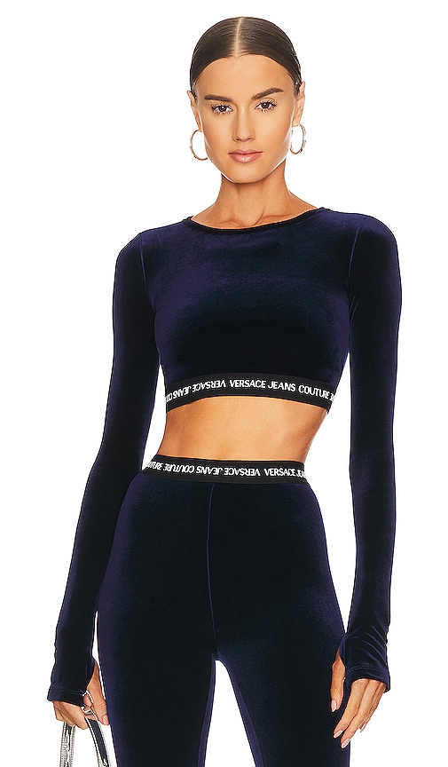 Versace Jeans Couture Long-sleeve Logo Band Crop Top In 259 | ModeSens