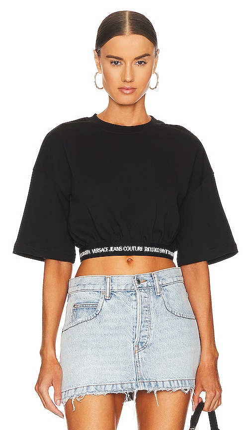 Shop Versace Jeans Couture Logo Hem Crop Top