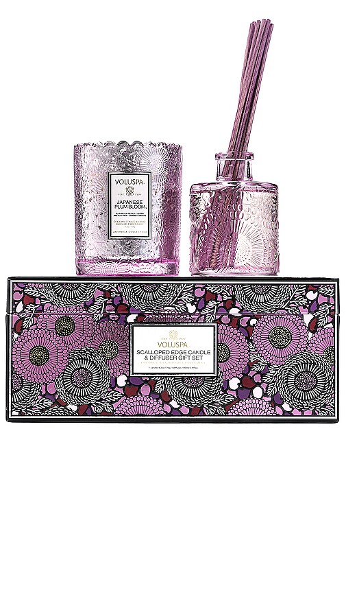 Japanese Plum Bloom Scalloped Candle & Diffuser Gift Set