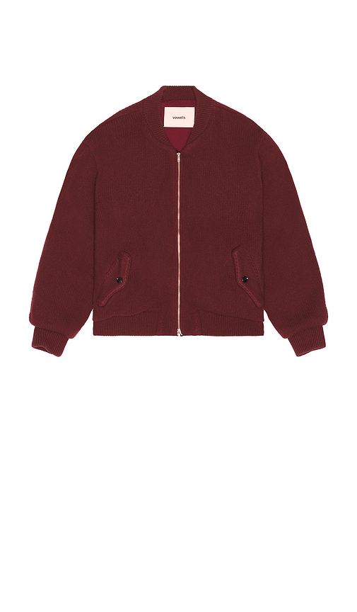 Vowels Knitted Bomber Jacket In Red