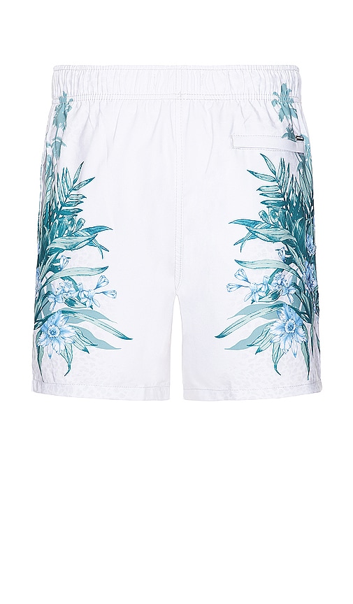 Shop Vintage Summer R 4 Way Stretch Volleys Swim Short In 米黄色 & 绿色