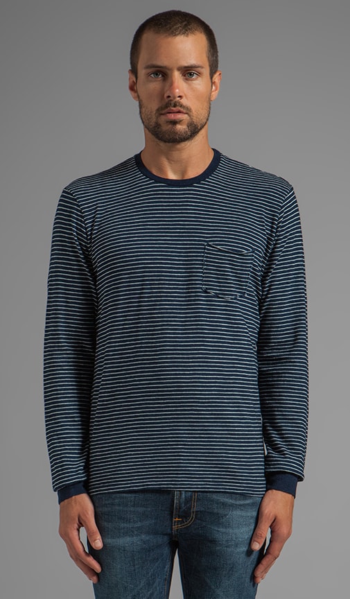 Harold Indigo Stripe L/S Pocket Tee