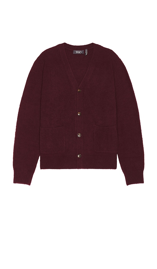 Wao Solid Brushed Cardigan In Burgundy