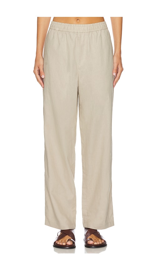 Shop Wao Casual Linen Pant In Beige