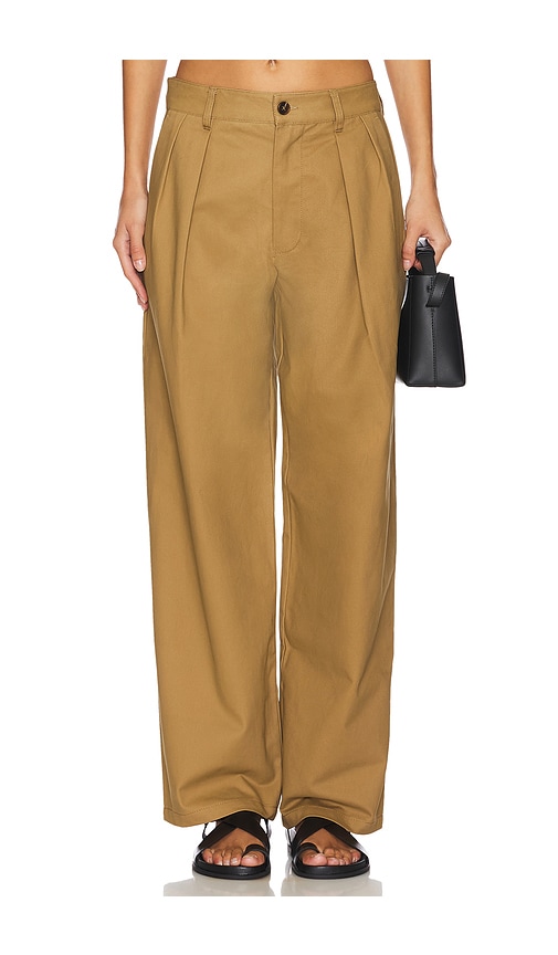 Wao Wide Leg Pleated Trouser In Brown