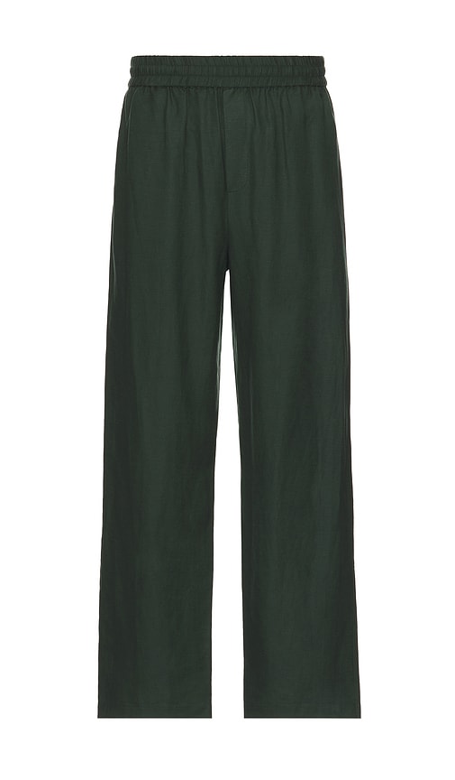 Shop Wao Relaxed Linen Pants In Dark Green