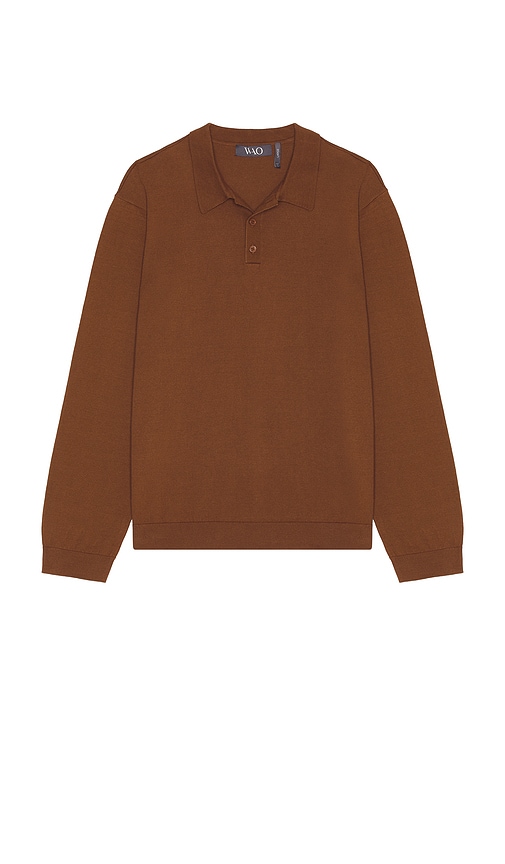 Shop Wao Long Sleeve Knit Polo In Cocoa