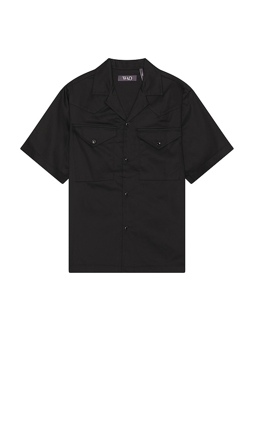 Wao Satin Western Short Sleeve Shirt In Black