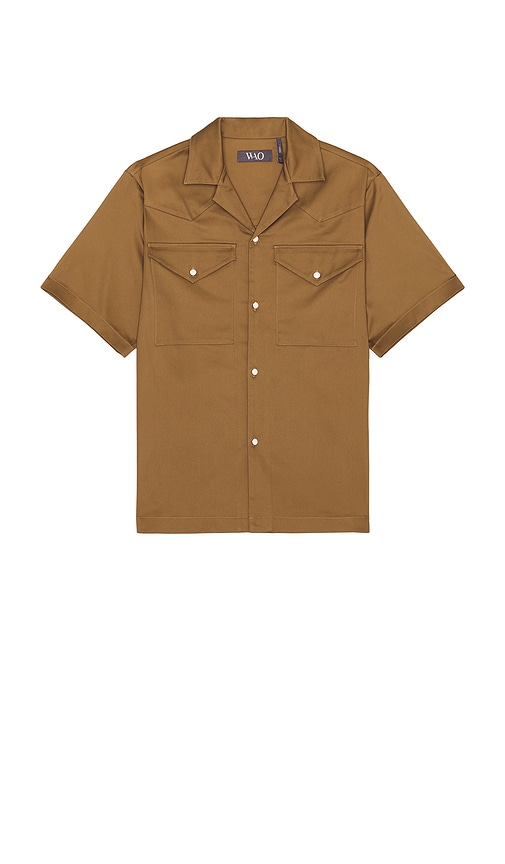 Wao Satin Western Short Sleeve Shirt In Olive