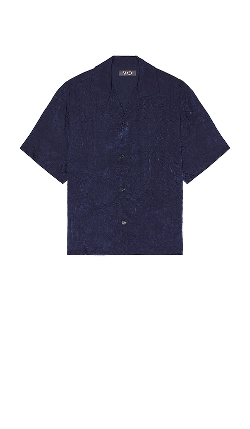 Wao Crinkled Short Sleeve Shirt In Navy