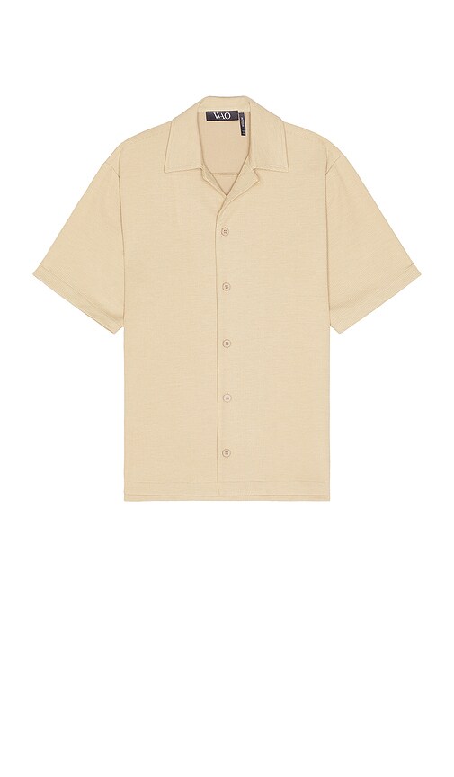 Shop Wao Ribbed Knit Camp Shirt In Tan