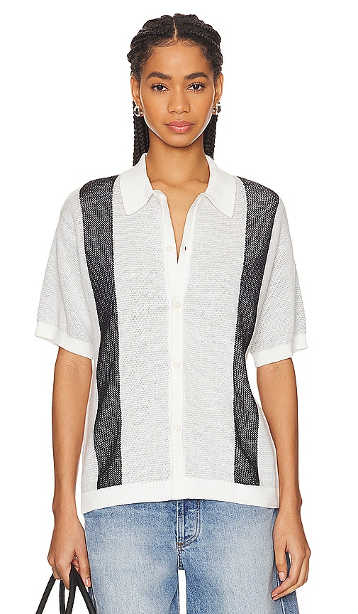 Shop Wao Short Sleeve Knit Shirt In 白色&黑色