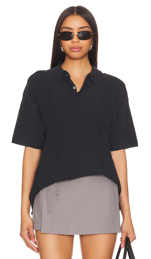 WAO Short Sleeve Knit Polo in Black