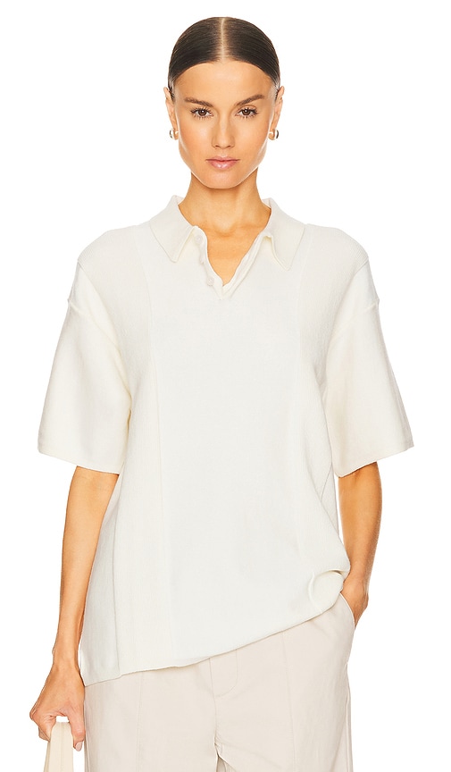 WAO Short Sleeve Knit Polo in Off White