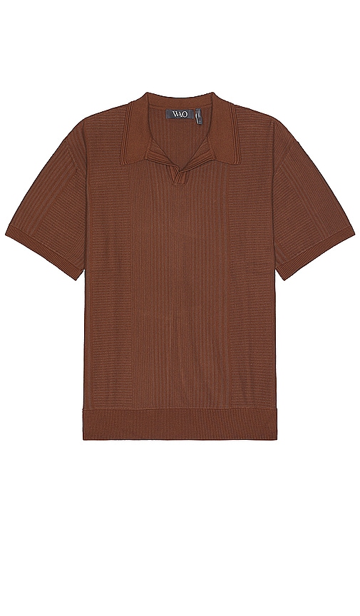 Wao Short Sleeve Pattern Knit Polo In Brown & Taupe