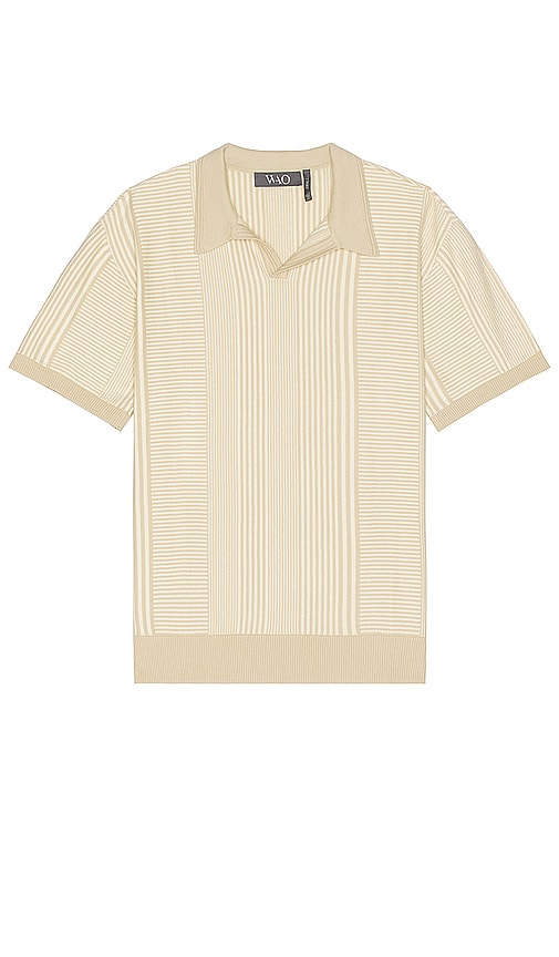 Wao Short Sleeve Pattern Knit Polo In Cream & Natural