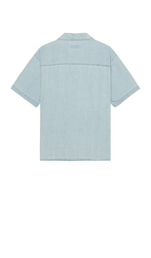 Shop Wao Short Sleeve Denim Shirt In 淡蓝色