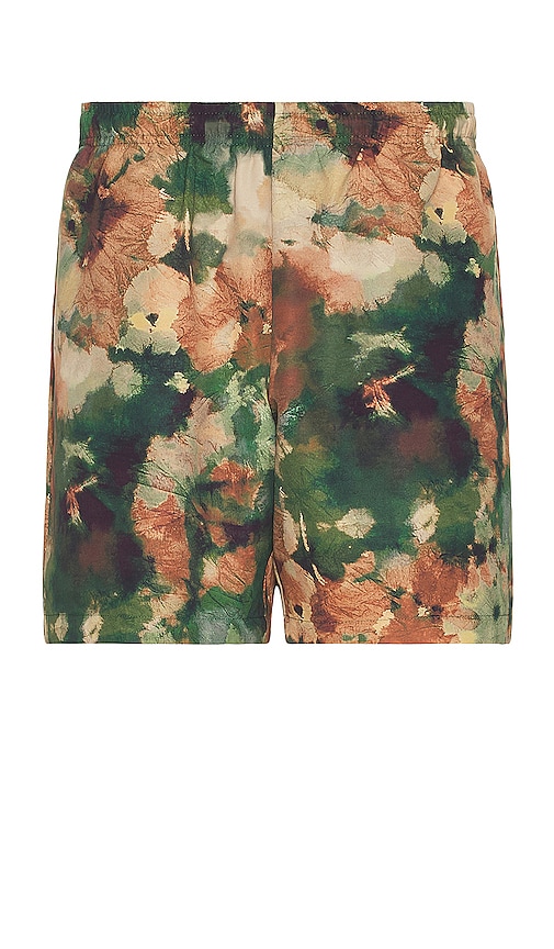 Wao The Swim Short In Olive Brown Abstract