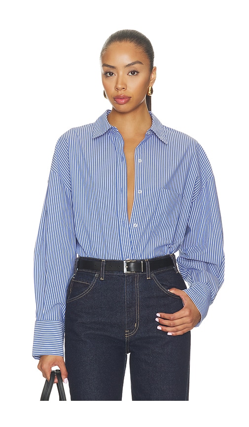 WAO Poplin Button Up in Blue. - size L (also in M, S, XS, XXS)