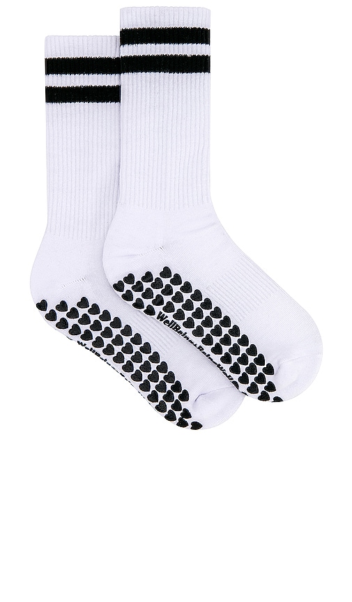 Wellbeing + Beingwell Striped Tube Grip Sock In White