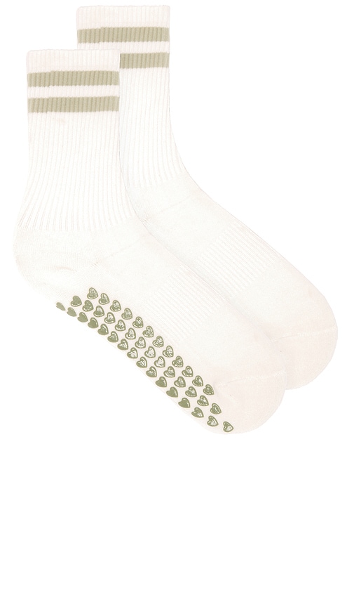 Shop Wellbeing + Beingwell Striped Tube Grip Sock In Blanc Alfalfa Green