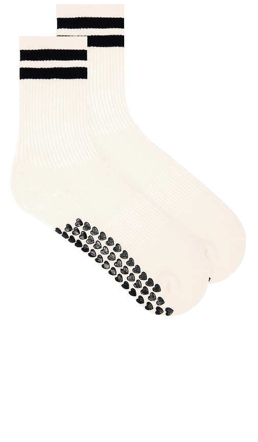 Shop Wellbeing + Beingwell Striped Tube Grip Sock In Off White & Acad Navy