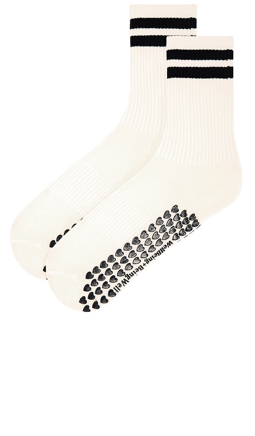 Shop Wellbeing + Beingwell Striped Tube Grip Sock In Off White & Acad Navy