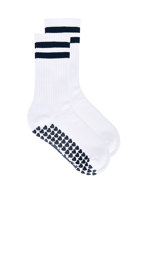 Striped Tube Grip Sock in White.