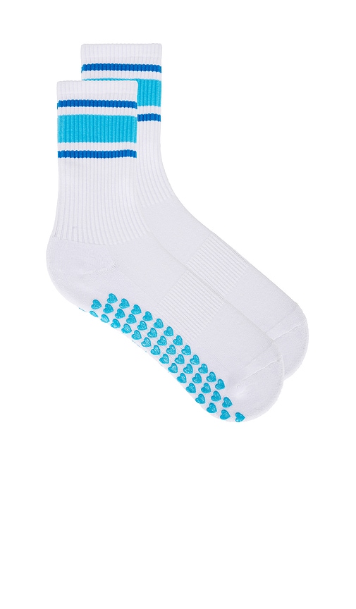 Multi Stripe Grip Sock in White,Teal.