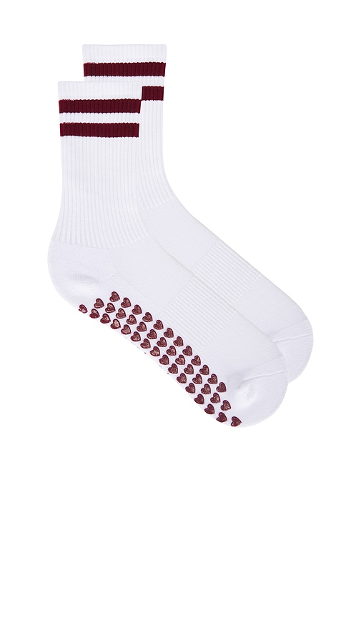 Striped Tube Grip Sock in White,Burgundy.