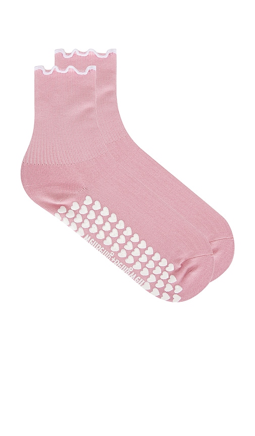 Ruffle Grip Sock in Pink.