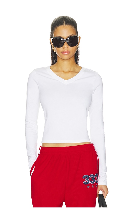 WellBeing + BeingWell Estrella V Neck Shirt in White. - size L (also in S, M, XL)