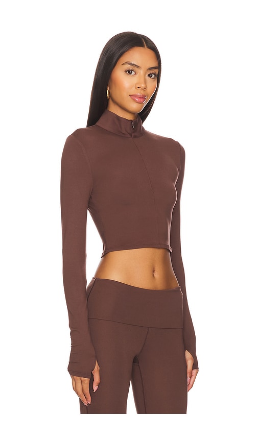 Shop Wellbeing + Beingwell Loungewell Light Jordan Half Zip Top In Brown