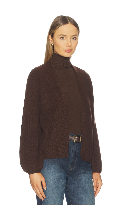 W. Cashmere Cárdigan Abierto Con Mangas Abullonadas Juniper En Color Chocolate Talla L  (también En M, S, Xs). 