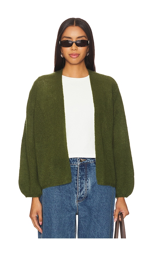 Shop W. Cashmere Juniper Balloon Sleeve Open Cardigan In Bay Leaf