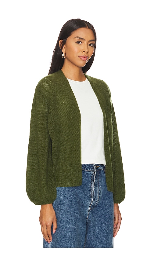 Shop W. Cashmere Juniper Balloon Sleeve Open Cardigan In Bay Leaf